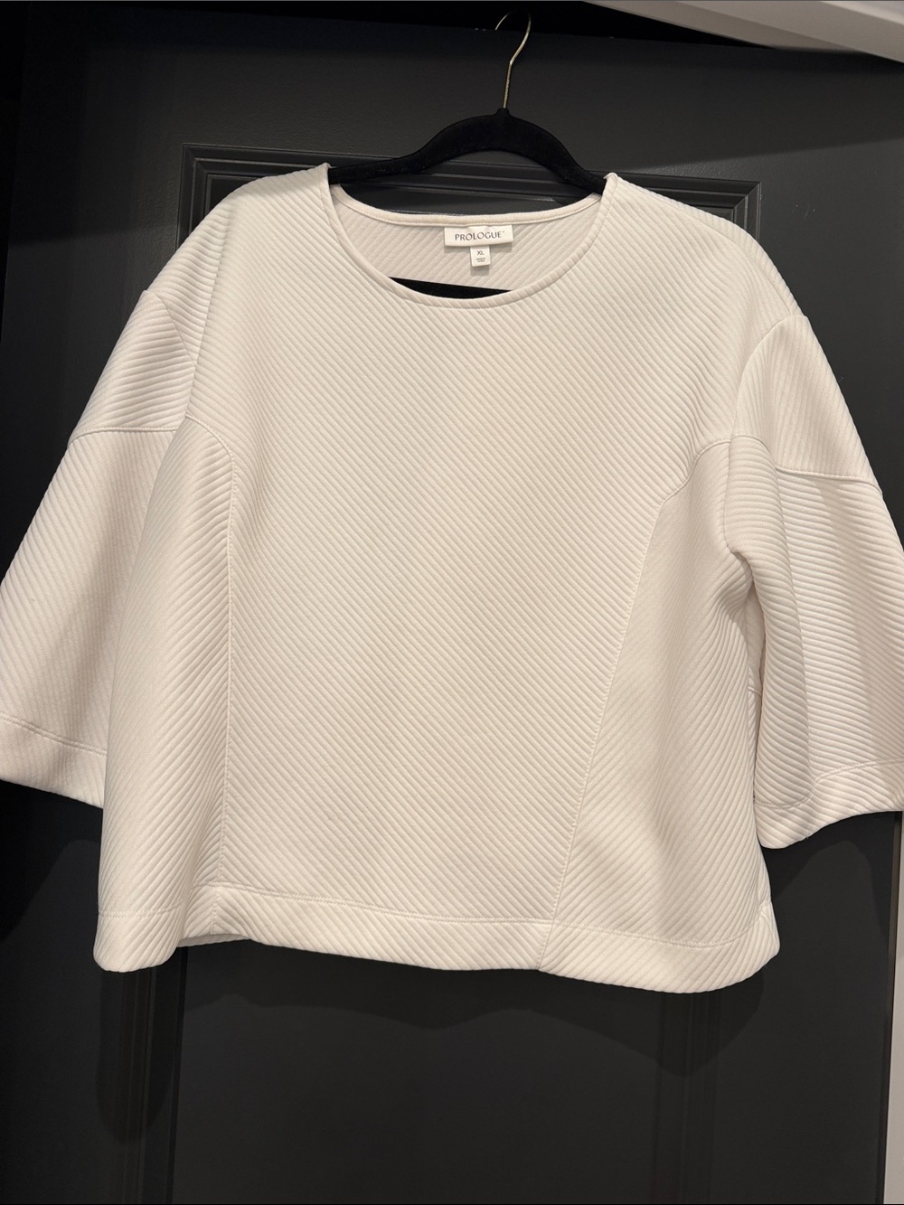 Prologue White Textured Boxy Short-Sleeve Sweatshirt
